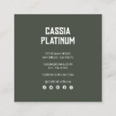 ソフトカーブオリーブニュートラルミニマリストソーシャルアイコン スクエア名刺 (裏面)