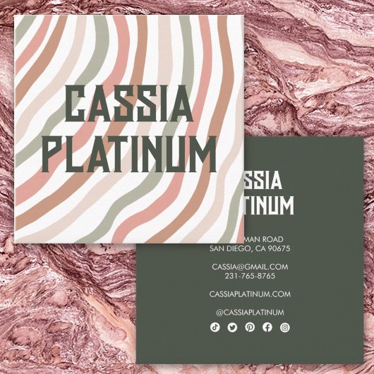 ソフトカーブオリーブニュートラルミニマリストソーシャルアイコン スクエア名刺