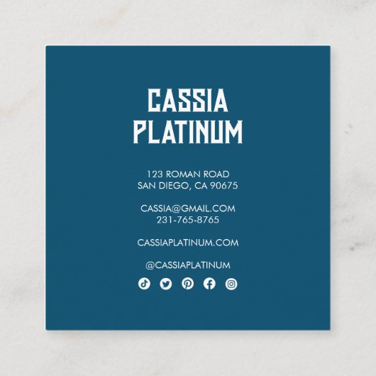 ソフトカーブブルーピンクミニマリストソーシャルアイコン スクエア名刺 (裏面)