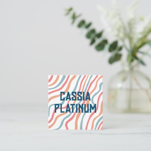 ソフトカーブブルーピンクミニマリストソーシャルアイコン スクエア名刺 (スタンド正面)