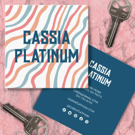 ソフトカーブブルーピンクミニマリストソーシャルアイコン スクエア名刺