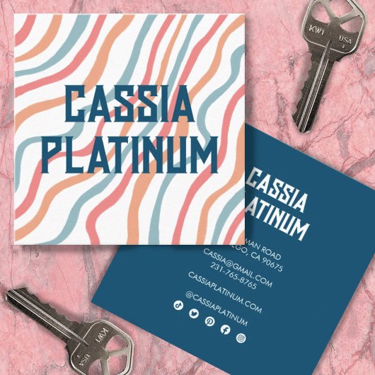 ソフトカーブブルーピンクミニマリストソーシャルアイコン スクエア名刺