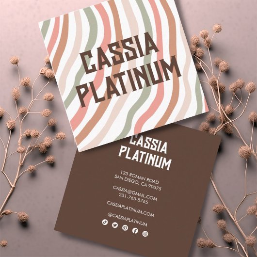 ソフトカーブ自然ニュートラルミニマリストソーシャルアイコン スクエア名刺