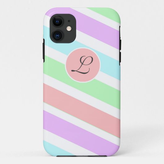 ソフトガーリーパステル色ストリップ、モノグラム。 Case-Mate iPhoneケース (裏面)