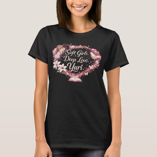 ソフトガールズ。深い愛。百合。 | ロマンティックGLアニメ Tシャツ (正面)