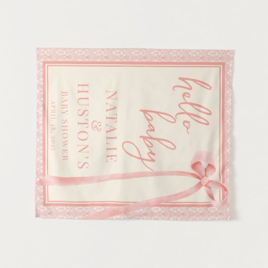 ソフトガールフローラロマンチック赤面ピンクボウコケット タペストリー (正面(横))