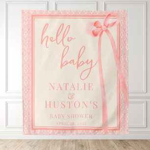 ソフトガール フローラル ロマンティック ブラッシュ ピンク ボウ コケティ タペストリー