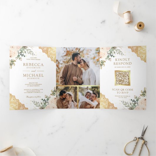 ソフトクリームバラ金ゴールドレースQRコード結婚ズ 三つ折り招待状 (内部)