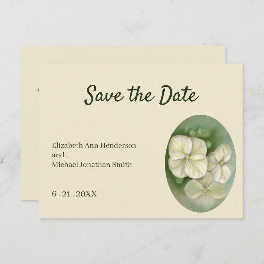 ソフトクリームホワイトパステルアジサイフローラ救日付 案内ポストカード (正面/裏面)