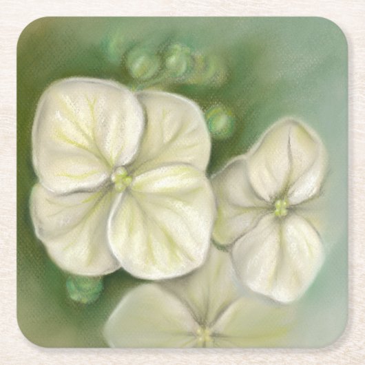 ソフトクリームホワイトパステルアジサイフローラ スクエアペーパーコースター (正面)