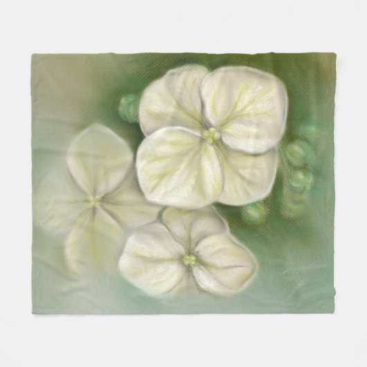 ソフトクリームホワイトパステルアジサイフローラ フリースブランケット (正面(横))