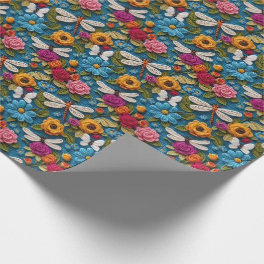 ソフトクロシェの外観花模様とトンボ ラッピングペーパー (角)