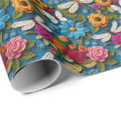 ソフトクロシェの外観花模様とトンボ ラッピングペーパー (ロールコーナー)