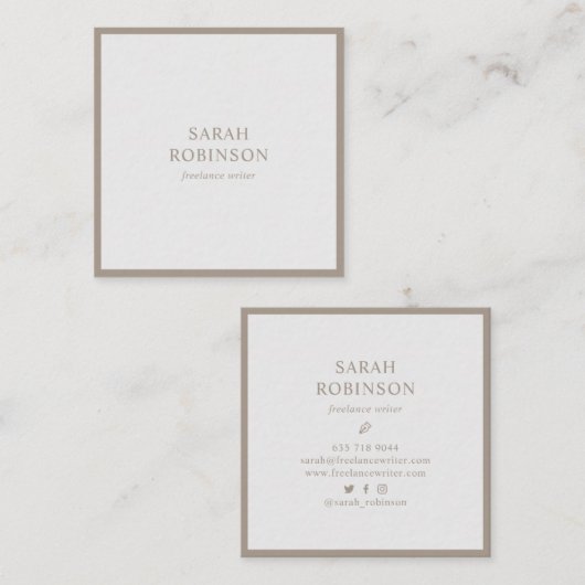 ソフトグクラシックレーエレガントミニマル作家プレーン スクエア名刺 (正面/裏面)