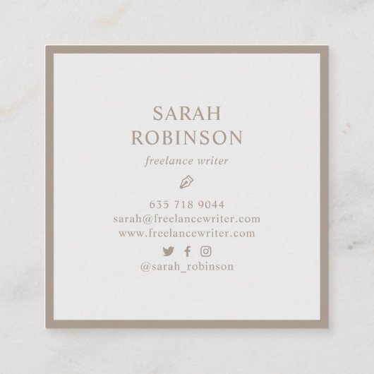 ソフトグクラシックレーエレガントミニマル作家プレーン スクエア名刺 (裏面)