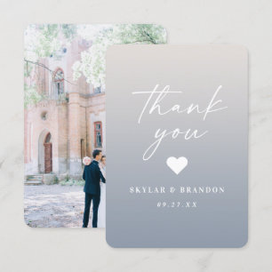 ソフトグラデーションガーデニアホワイト&ダスティブルー結婚ズ サンキューカード