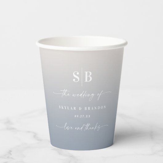 ソフトグラデーションガーデニア&ダスティブルーズモノグラム 紙コップ (裏面)