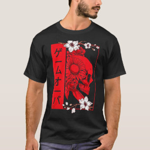 ソフトグランジ美的スカルと桜花ガム Tシャツ