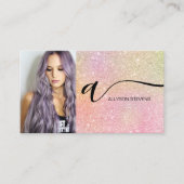ソフトグリッターヘアメイクアップ写真イニシャルqrコード 名刺 (正面)