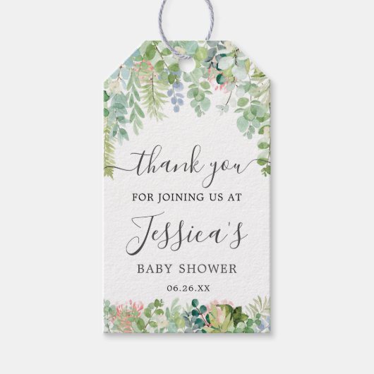 ソフトグリーナリーベビーシャワーメッセージカード ギフトタグ (正面)