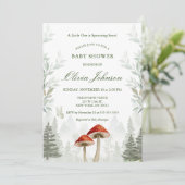 ソフトグリーンきのこのテーマベビーシャワー招待状 招待状 (スタンド正面)