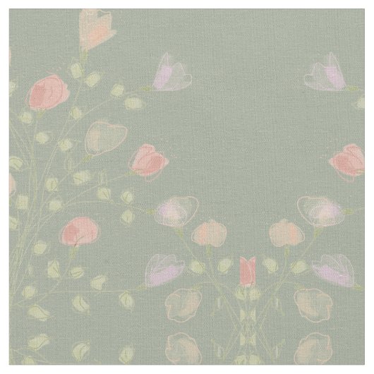 ソフトグリーンとパステルフローラ ファブリック (クローズアップ)