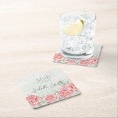 ソフトグリーンとピンクのフローラSweet sixteen スクエアペーパーコースター (インサイチュ)