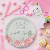 ソフトグリーンとピンクのフローラSweet sixteen ペーパープレート (パーティー)