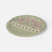 ソフトグリーンとピンクローズフローラ ペーパープレート (アングル)
