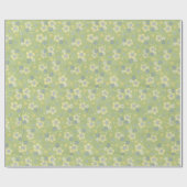 ソフトグリーンとブルーのフローラデザイン ラッピングペーパー (フラット)
