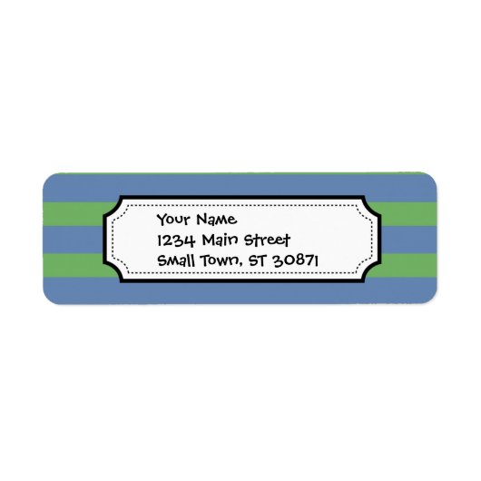 ソフトグリーンとブルーパープルのパタストライプのーン ラベル (正面)