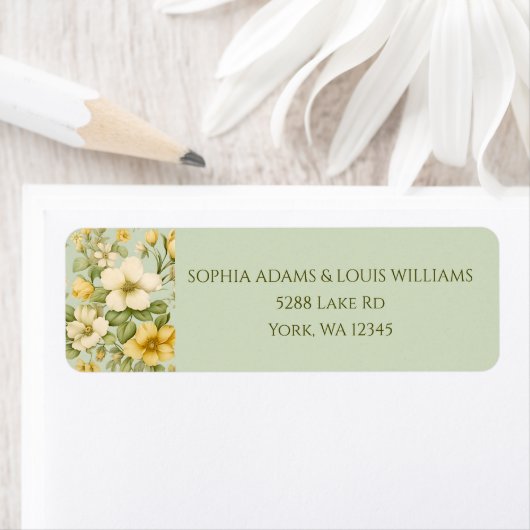 ソフトグリーンとベージュ結婚フローラ住所 シール (インサイチュ)