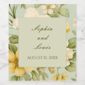 ソフトグリーンとベージュ結婚フローラ ワインラベル (シングルラベル)