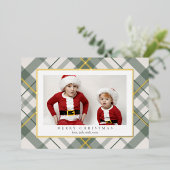 ソフトグリーンのタータン・プレイドのクリスマス・ホイルカード 箔シーズンカード (立ち正面)