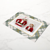 ソフトグリーンのタータン・プレイドのクリスマス・ホイルカード 箔シーズンカード (回転した状態)