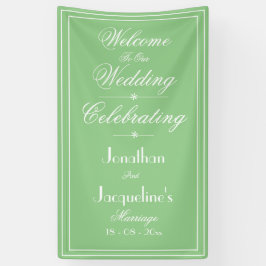 ソフトグリーンの結婚式用ホワイトスクリプトウェルカムバックドロップ 横断幕