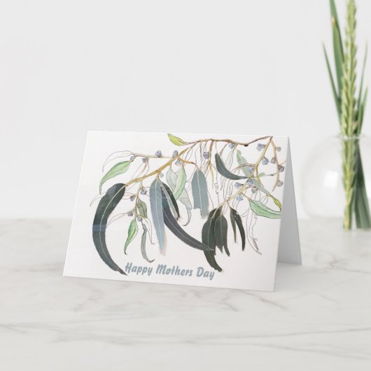ソフトグリーンウォーターのカラーガムの葉マザーズデイカード サンキューカード (正面)