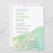 ソフトグリーンウォーターの色の家の暖かいパーティー 招待状 (正面)