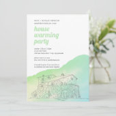 ソフトグリーンウォーターの色の家の暖かいパーティー 招待状 (スタンド正面)