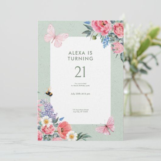 ソフトグリーンエステティックウォーター誕生日 招待状 (スタンド正面)