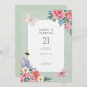 ソフトグリーンエステティックウォーター誕生日 招待状 (正面/裏面)