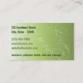 ソフトグリーンエレガントサロンまたはスパ名刺 名刺 (裏面)