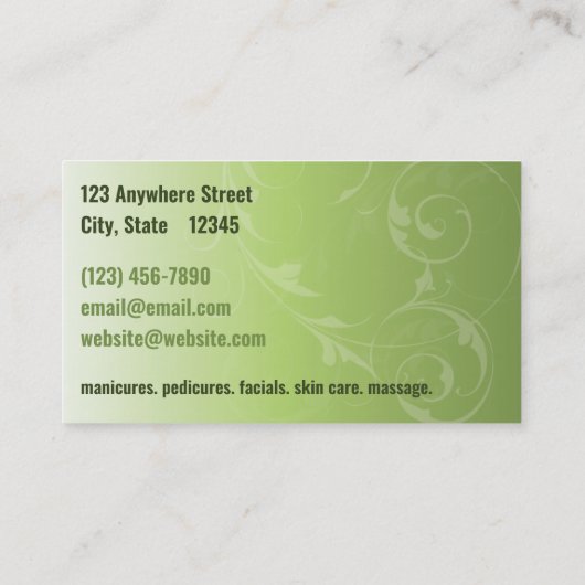 ソフトグリーンエレガントサロンまたはスパ名刺 名刺 (裏面)