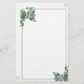 ソフトグリーンエレガント金ゴールド植物性ユーカリ 便箋 (正面/裏面)