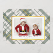 ソフトグリーンタータンチェックプレイドフェイク金ゴールドクリスマスカード シーズンカード (正面/裏面)