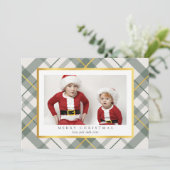 ソフトグリーンタータンチェックプレイドフェイク金ゴールドクリスマスカード シーズンカード (スタンド正面)