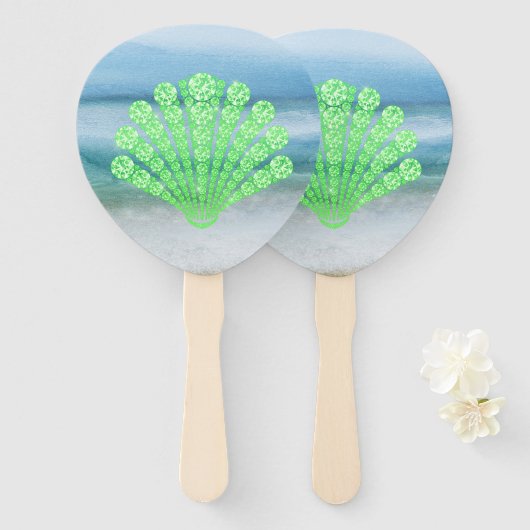 ソフトグリーンダイヤモンドシーシェル抽象芸術海 ハンドファン (正面&裏面)