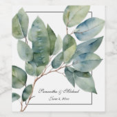 ソフトグリーンティール(緑がかった色)植物書エレガント道 ワインラベル (シングルラベル)