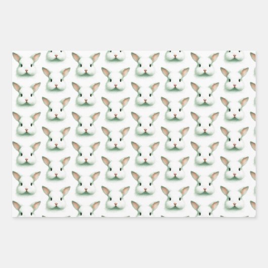 ソフトグリーンバニー水彩包み紙 ラッピングペーパーシート (正面)