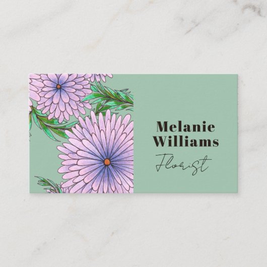 ソフトグリーンフローリスト上の大きな紫色のピンクの花 名刺 (正面)